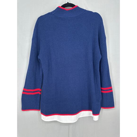 Talbots Sweater Womens Large Navy Blue Stripe Nautical Layer Mock Neck Red - Picture 3 of 7